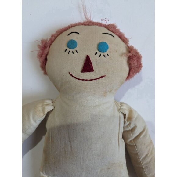 Vintage Handmade Raggedy Ann doll Embroidered face 19" red green pink stripes - Picture 5 of 7